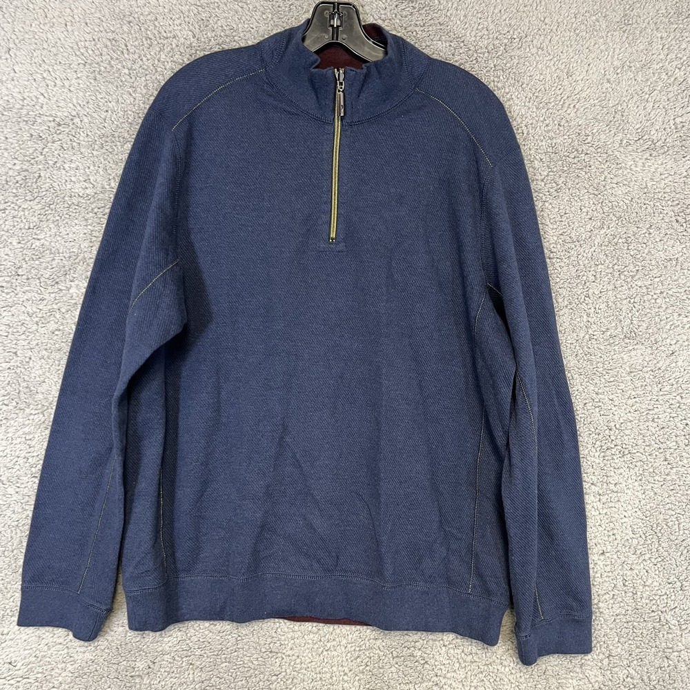 Tommy Bahama Sweater Mens M Blue/Burgundy 1/4 Zip Reversible Sweatshirt Pullover
